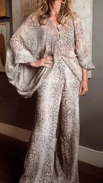 Women's Snake-Print Light Luxury Casual Two-Piece Set