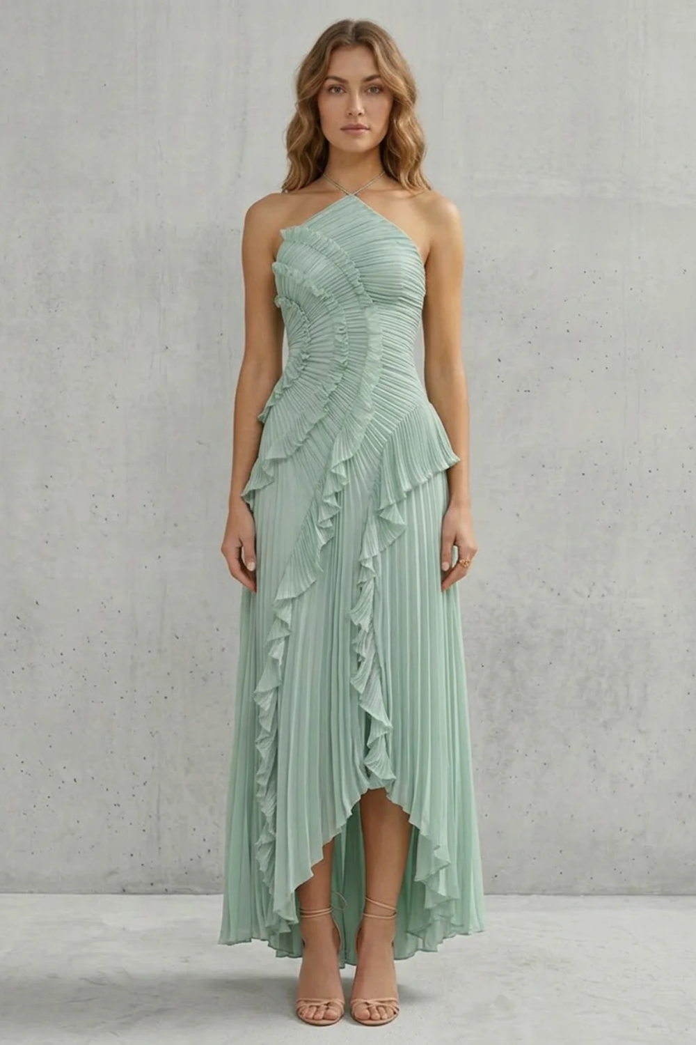 Lavirea – Sculpted pleats – One-shoulder midi dress