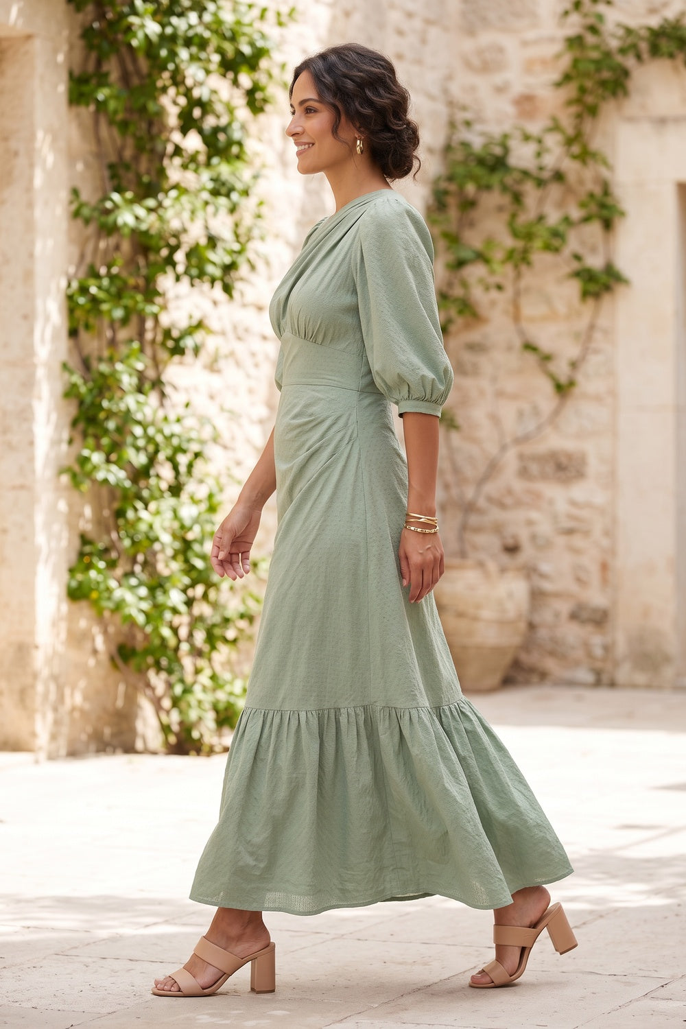 Italian Garden premium compact jersey or fluid Tencel blend Midi Dress for creative office clay red premium compact jersey or fluid Tencel blend Midi Dress - product view 3