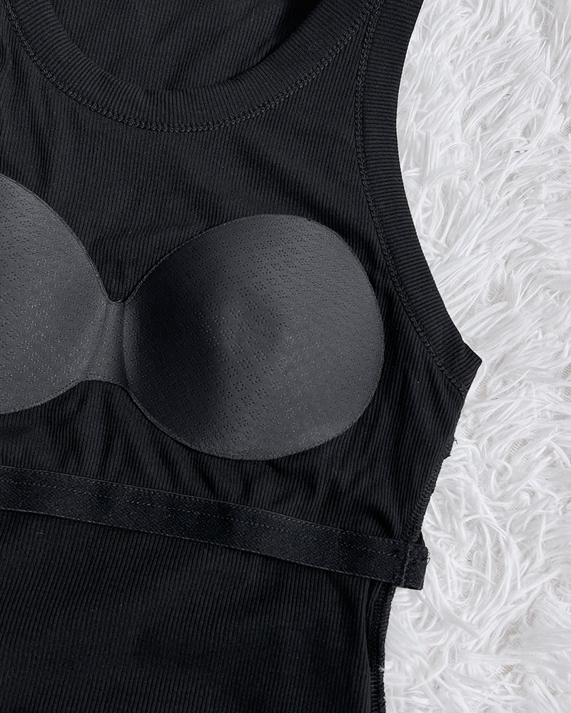 Missysecret Built-in Bra Ribbed Round Neck Tank Top
