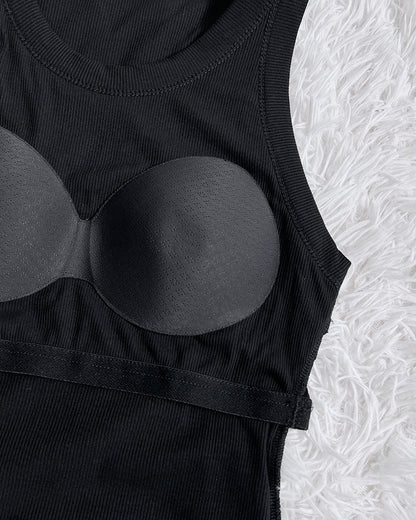 Missysecret Built-in Bra Ribbed Round Neck Tank Top