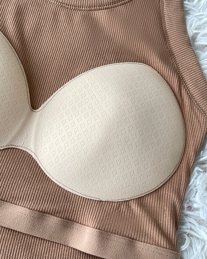 Missysecret Built-in Bra Ribbed Round Neck Tank Top