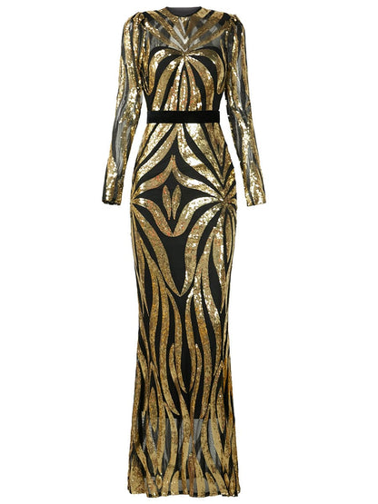 Geometric Sequin Cutout Cocktail Dress