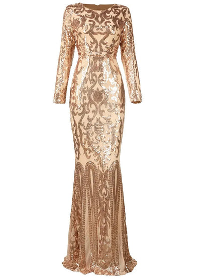 Long Sleeve Sequin Formal Dress