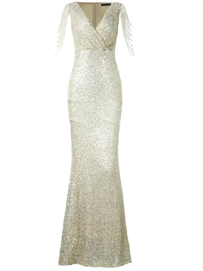 Glitter Wrap Mermaid Prom Maxi Dress