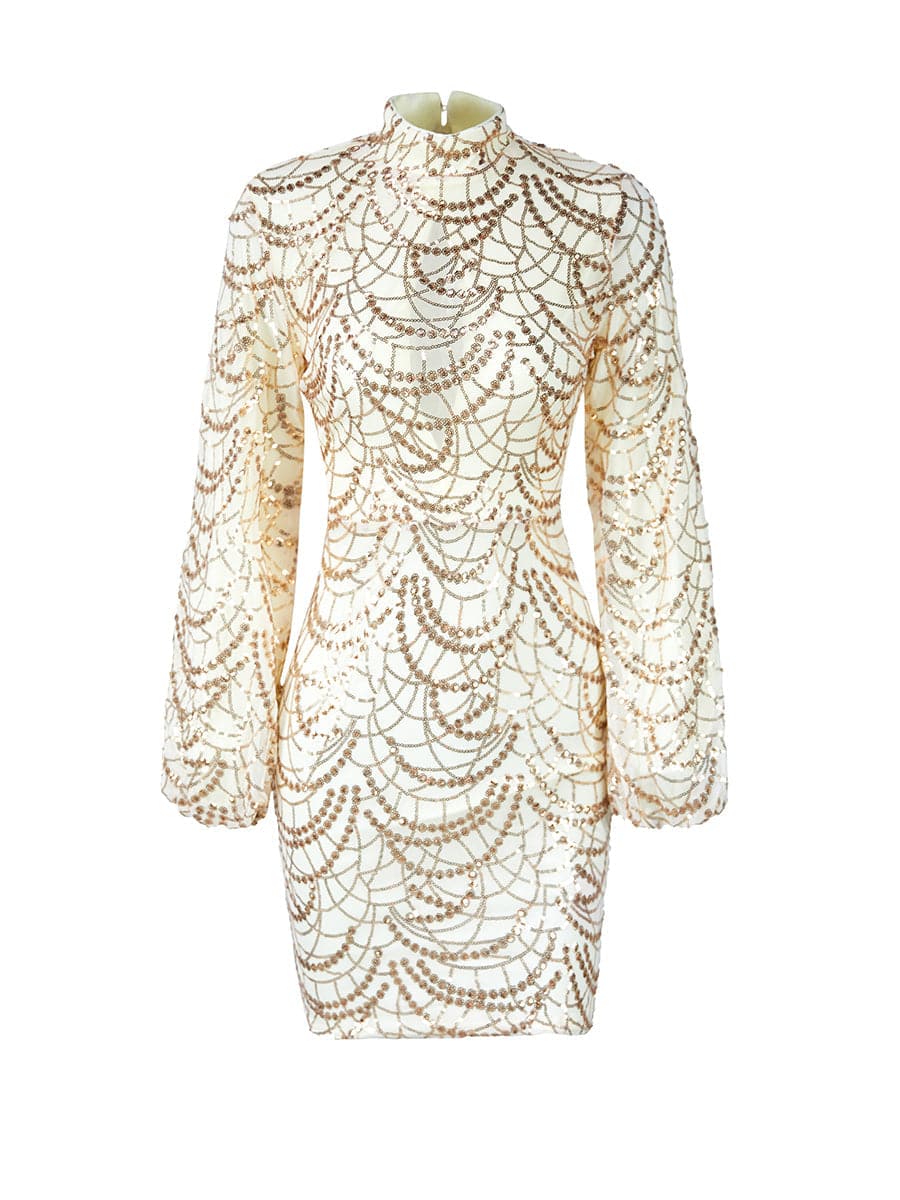 Mock Neck Sequin Bodycon Dress