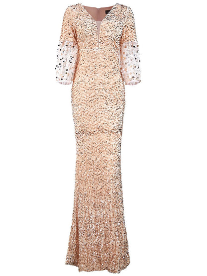 Lantern Sleeve Sequin Prom Dress