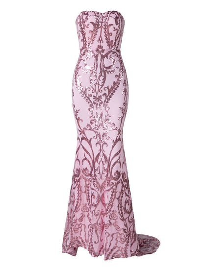 Strapless Mermaid Sequin Maxi Dress