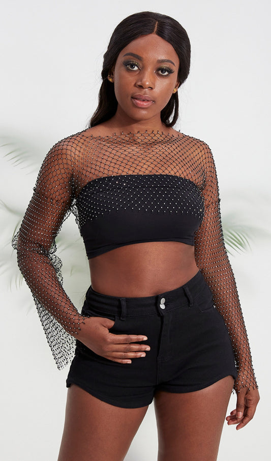 BLING LONG SLEEVE CROP TOP