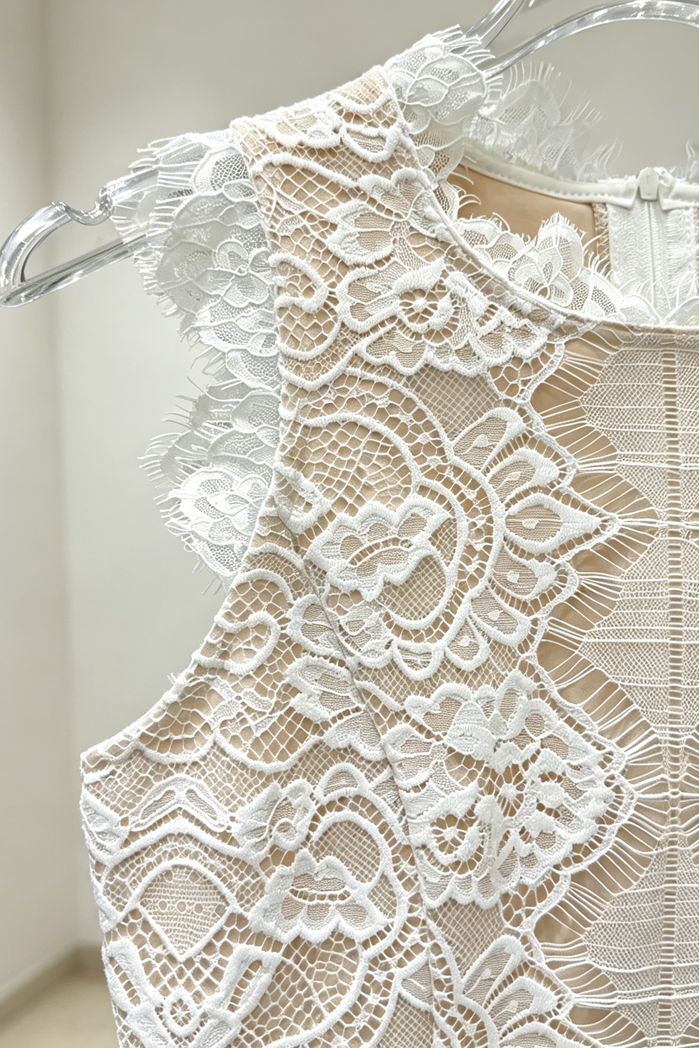 High Neck Lace Top & Puffy Tulle Skirt Two-Piece Set