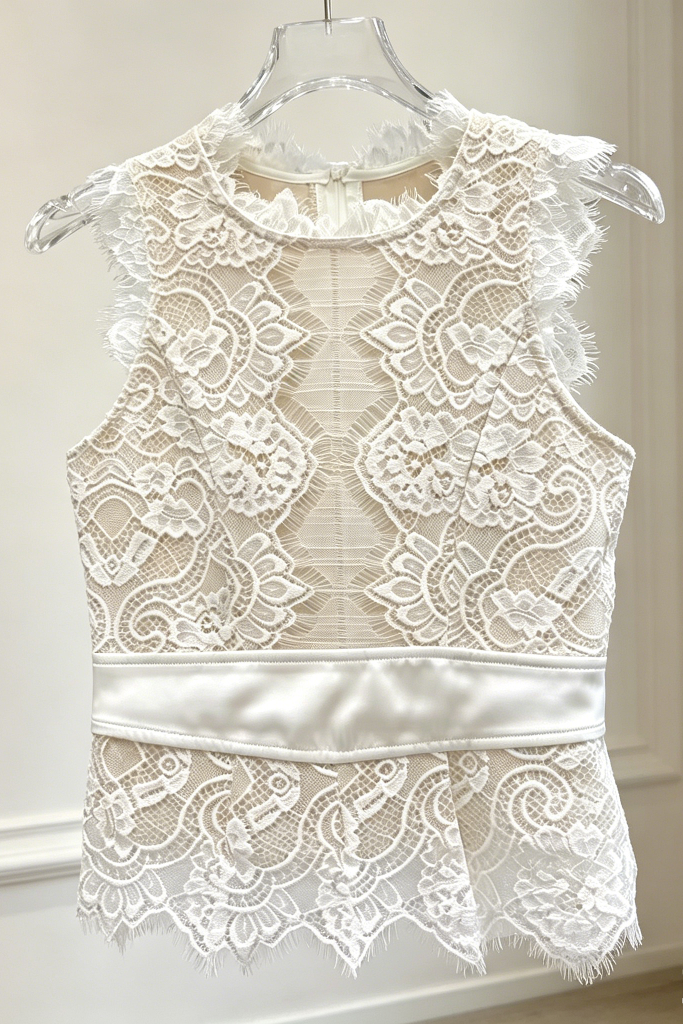 High Neck Lace Top & Puffy Tulle Skirt Two-Piece Set