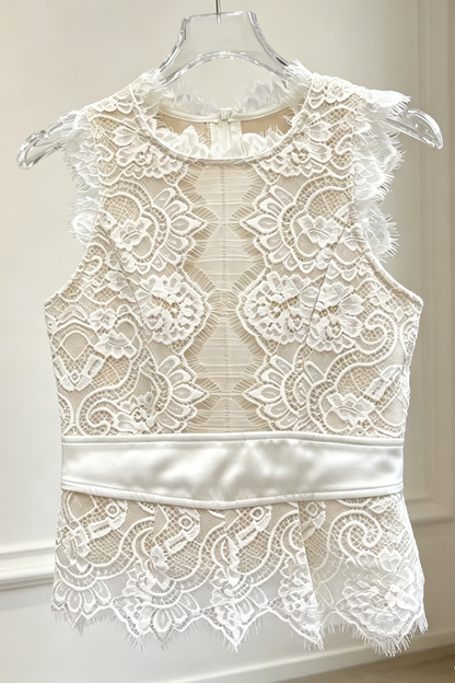 High Neck Lace Top & Puffy Tulle Skirt Two-Piece Set