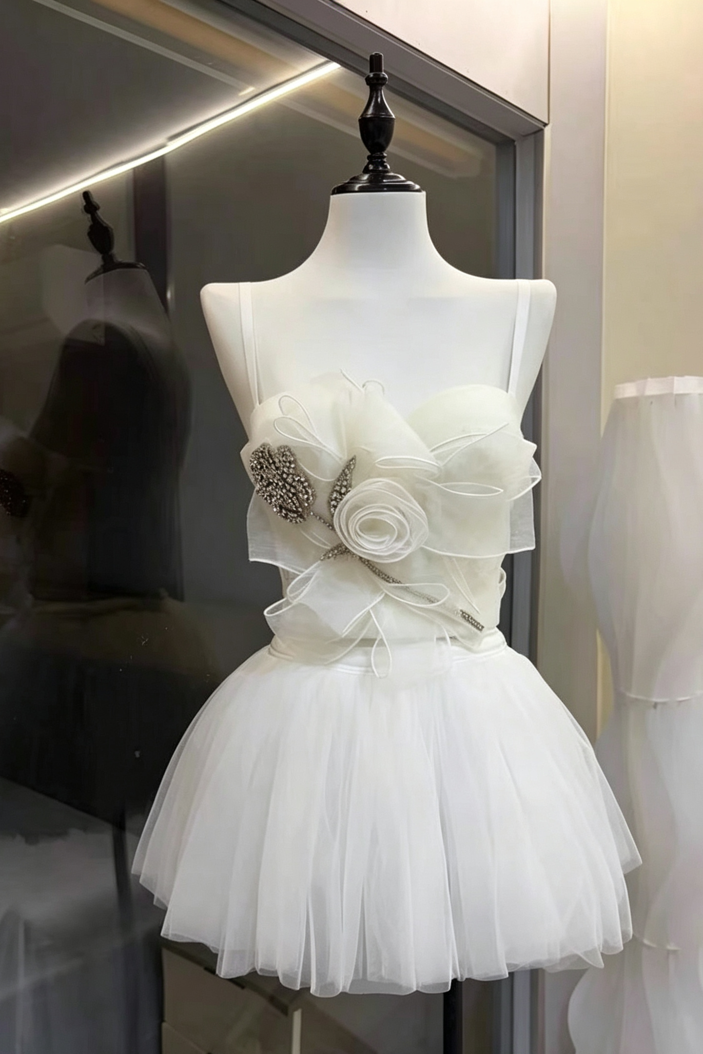 3D Flower Rhinestone Corset & Tulle Tutu Two-Piece Set