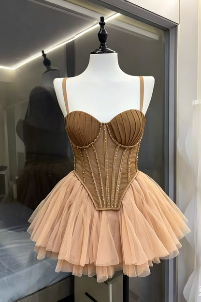 Rhinestone Strap Corset & Fluffy Tulle Mini Skirt Two-Piece Set