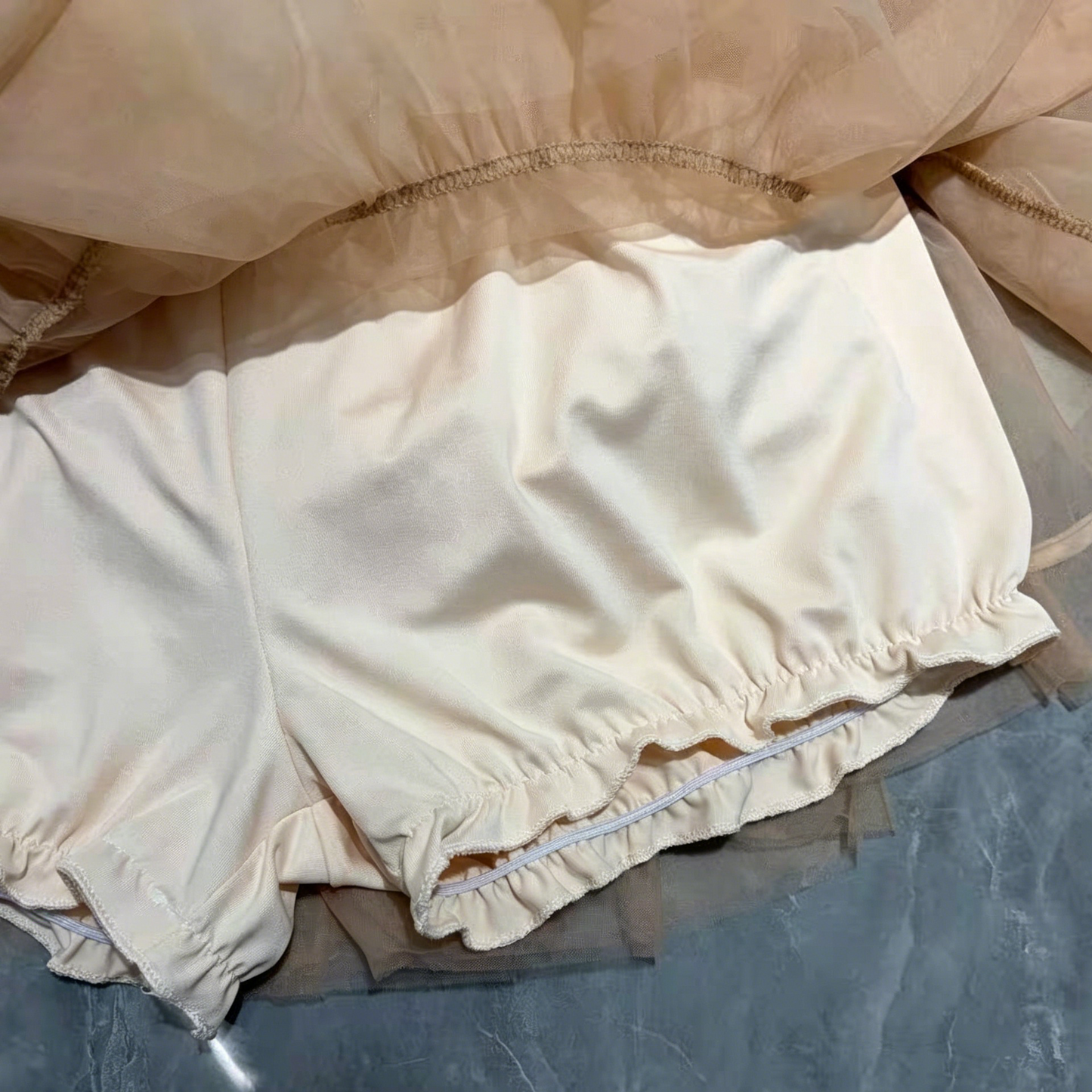 High Neck Lace Top & Puffy Tulle Skirt Two-Piece Set