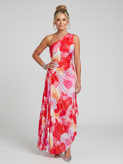 Taya | One Shoulder Pleated Bodice Midi Dress