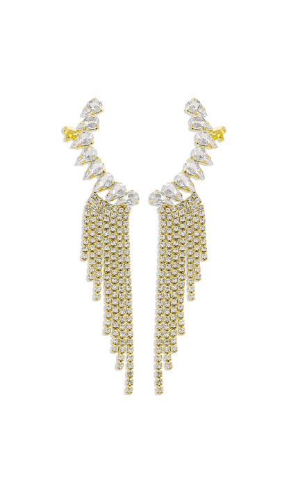 GOLD RHINESTONE TASSEL GEOMETRIC EARRINGS