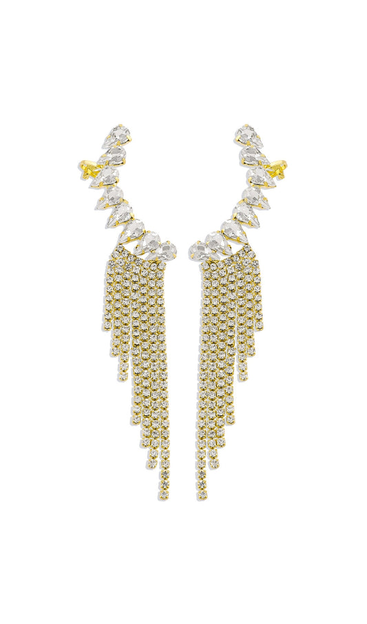 GOLD RHINESTONE TASSEL GEOMETRIC EARRINGS