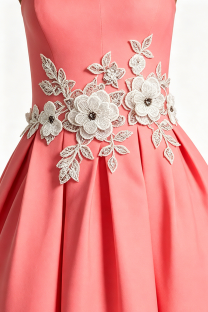 Edith Embroidery Midi Dress - Coral Pink