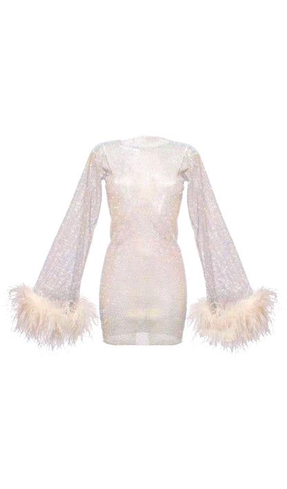 FEATHER MESH MINI DRESS IN WHITE Dresses styleofcb 
