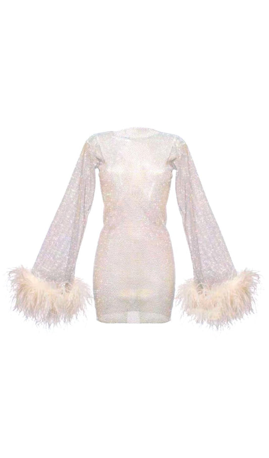 FEATHER MESH MINI DRESS IN WHITE Dresses styleofcb 