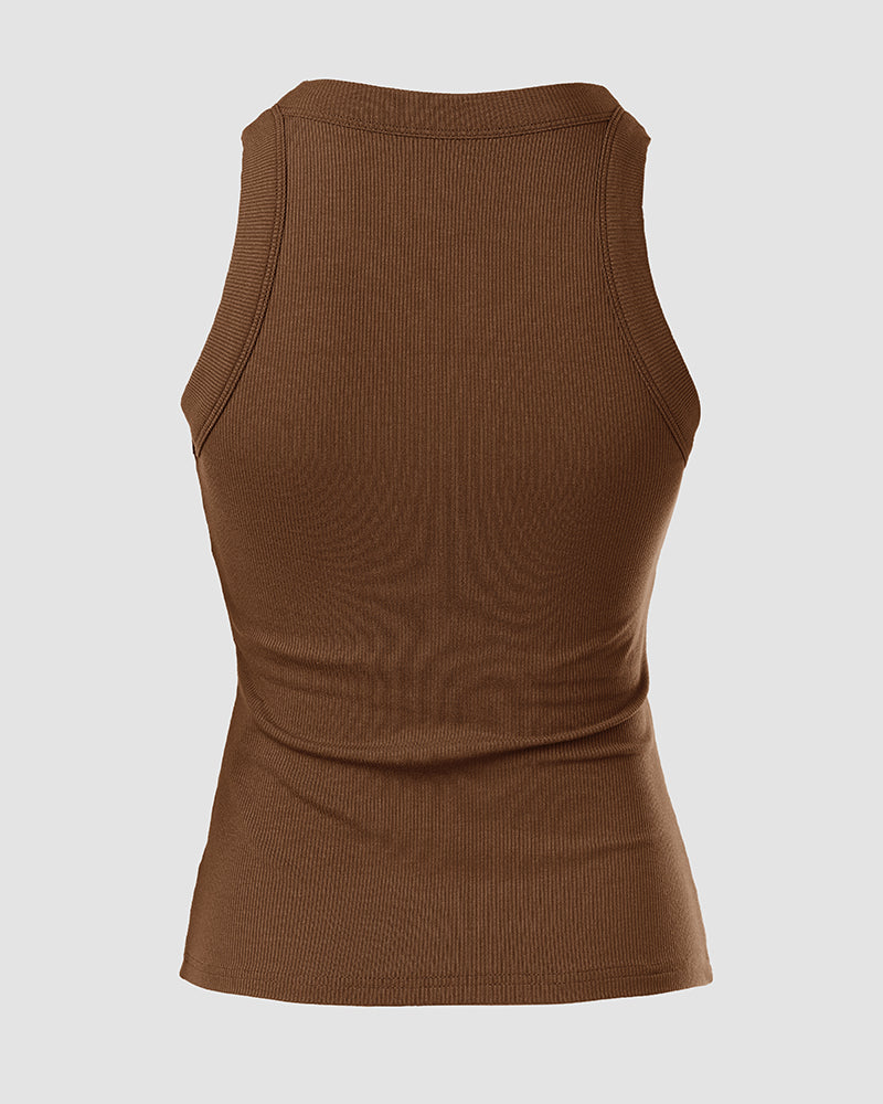 Missysecret Built-in Bra Ribbed Round Neck Tank Top