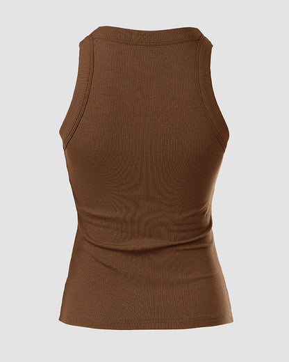 Missysecret Built-in Bra Ribbed Round Neck Tank Top