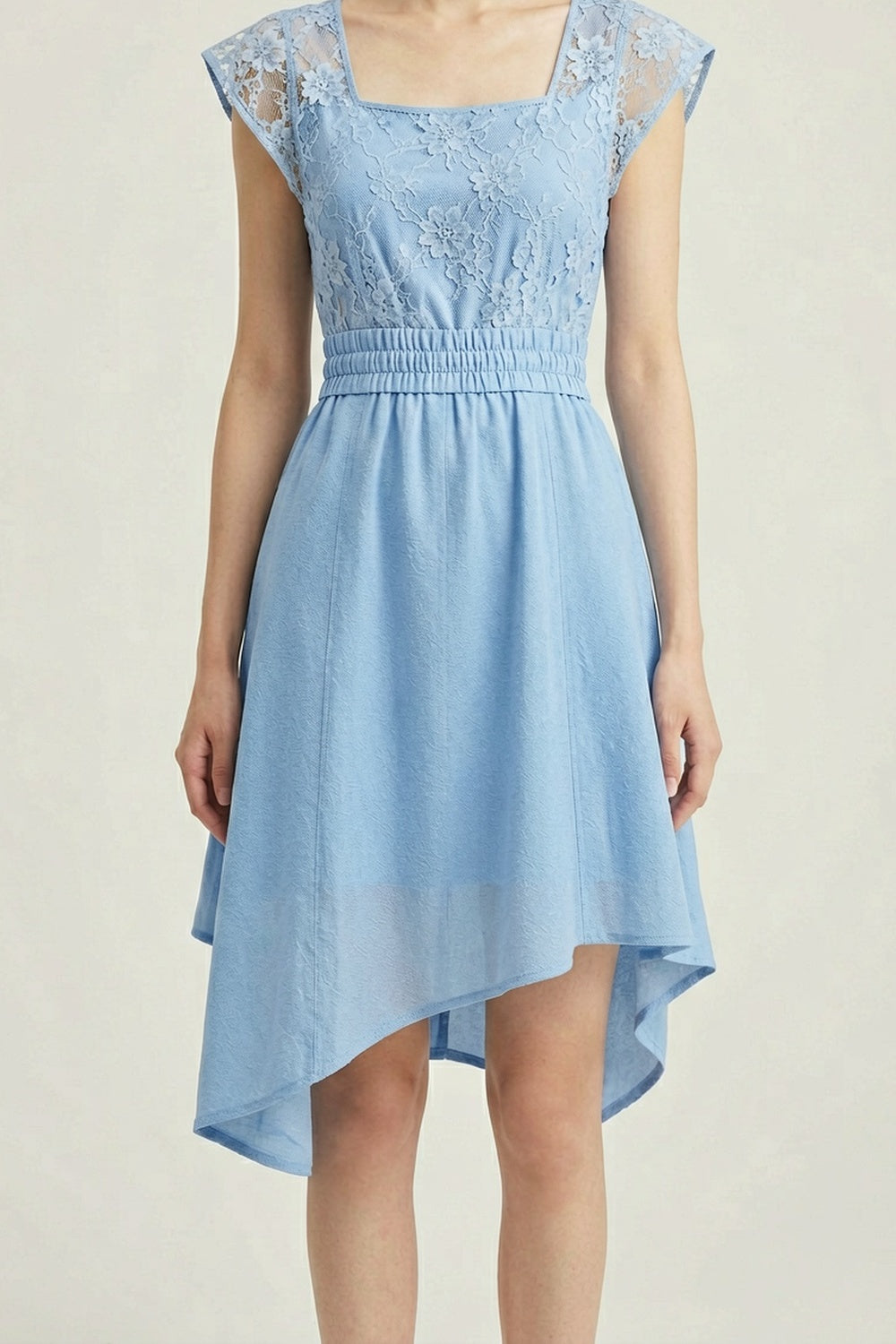 Light Blue Lace Midi Dress with Asymmetric Hem plum linen-viscose, cotton poplin or washed silk blend Midi Skirt - product view 1