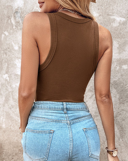 Missysecret Built-in Bra Ribbed Round Neck Tank Top