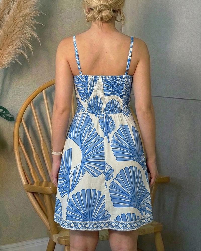 Women's Tropical Print 2 Piece Outfits Drawstring Slit Longline Cami Top and High Waisted Shorts Set Casual Vacation Set