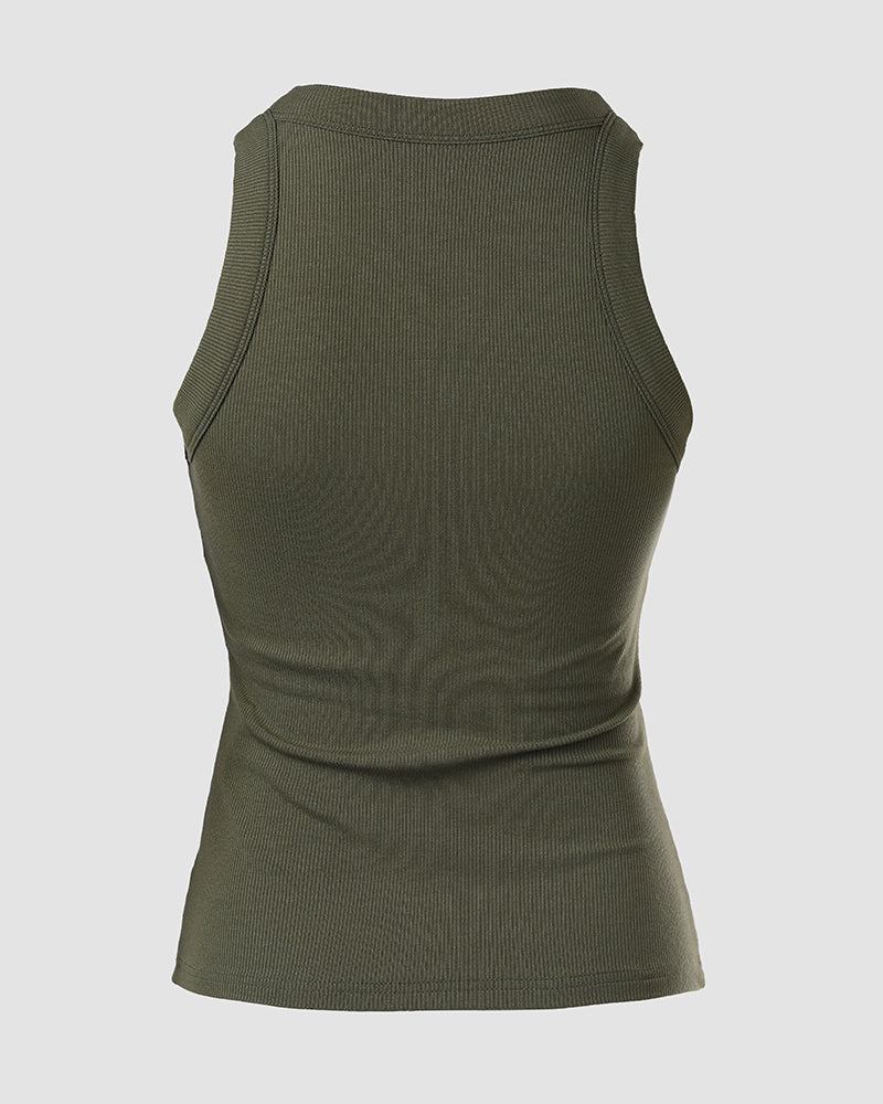 Missysecret Built-in Bra Ribbed Round Neck Tank Top