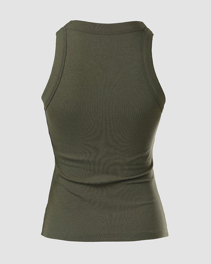 Missysecret Built-in Bra Ribbed Round Neck Tank Top