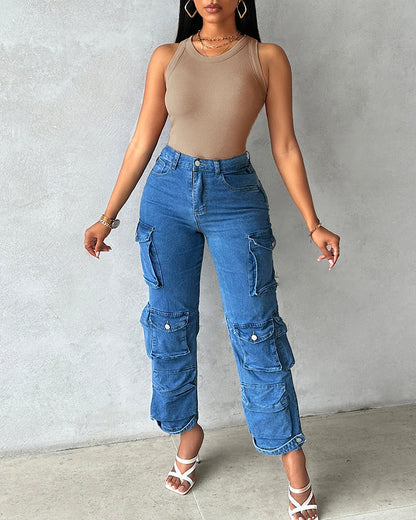Missysecret Built-in Bra Ribbed Round Neck Tank Top