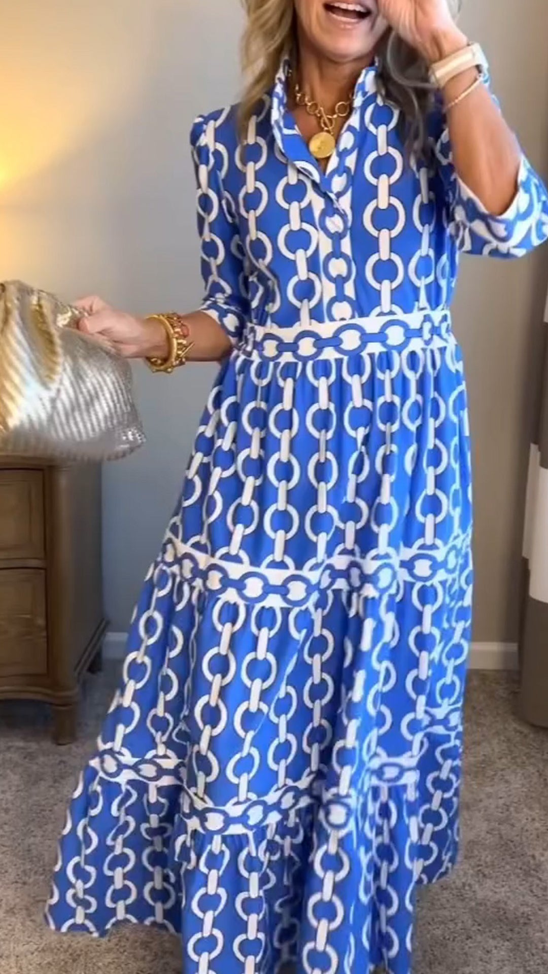long sleeve Loose printed Maxi Dress