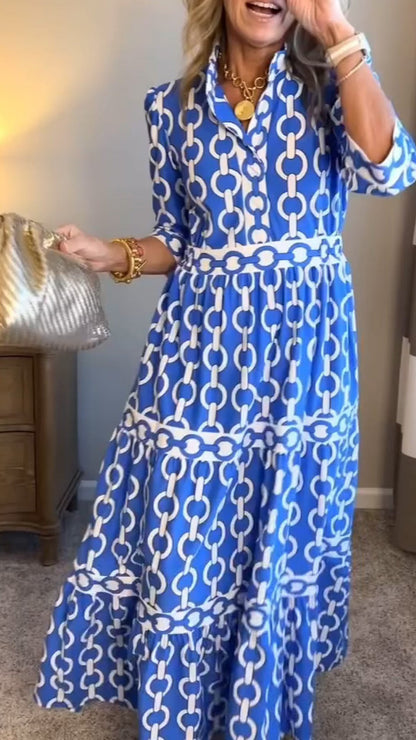 long sleeve Loose printed Maxi Dress