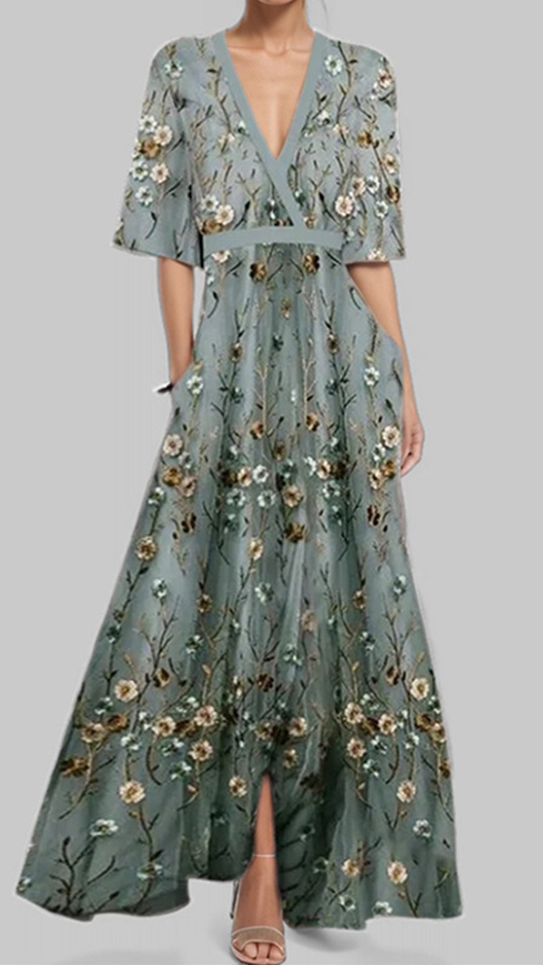 V-Neck Loose print Maxi Dress