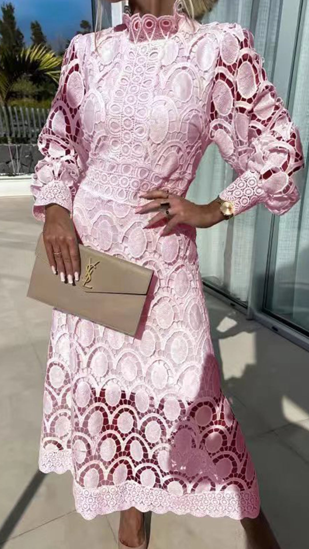 Hollow Out long sleeve midi Dress