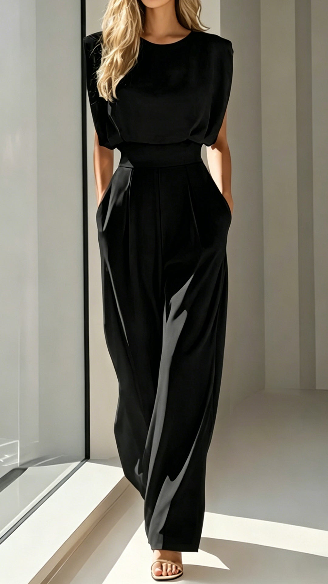 sleeveless top & satin trousers two-piece set