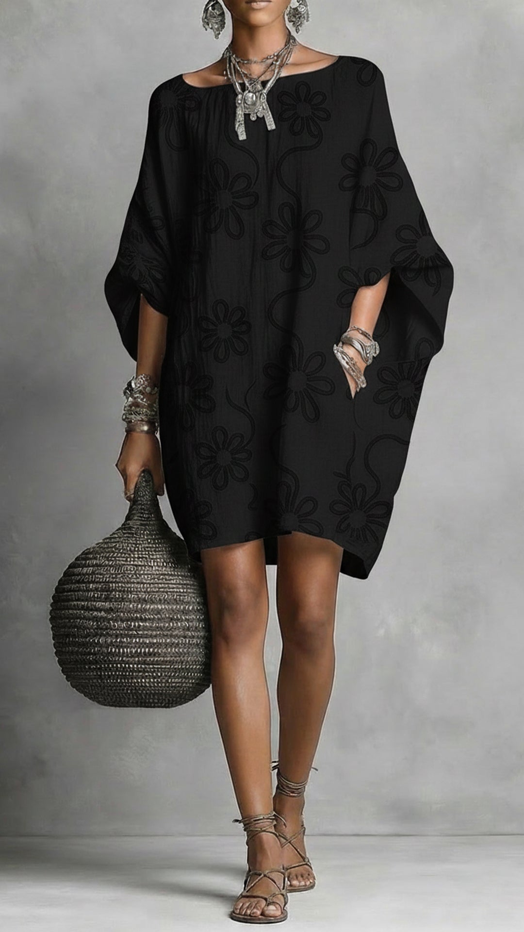 Women's Floral Print Linen-Blend Tunic Dress