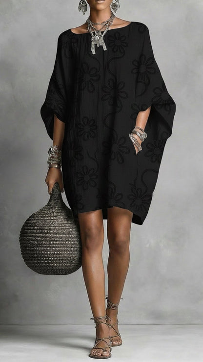 Women's Floral Print Linen-Blend Tunic Dress