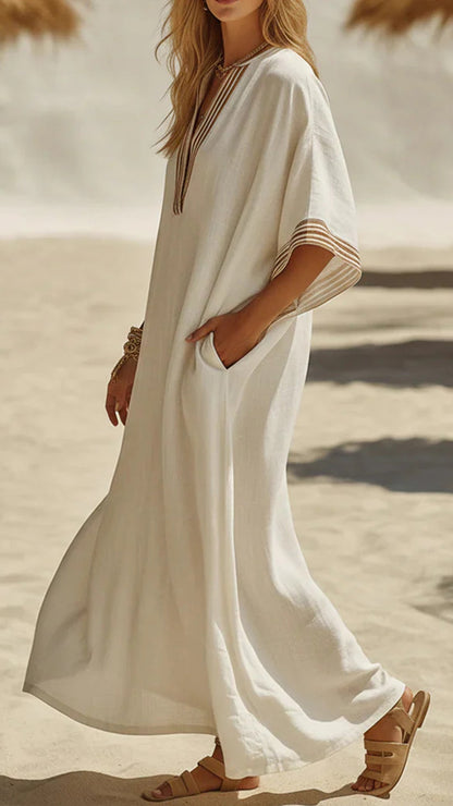 Linen V-Neck Loose maxi Dress