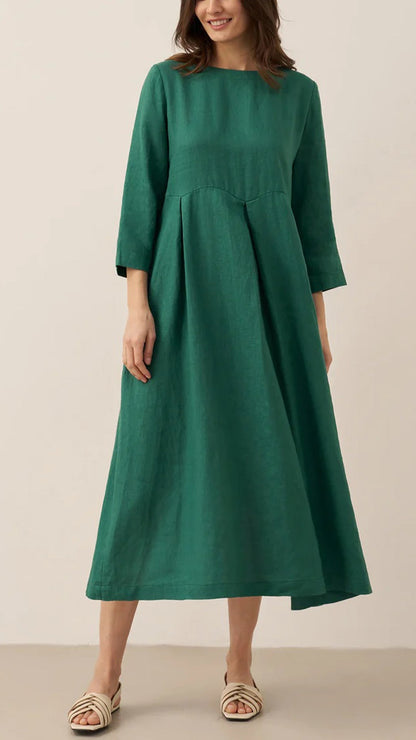Loose-fitting Batwing Sleeve Cotton Linen Dress