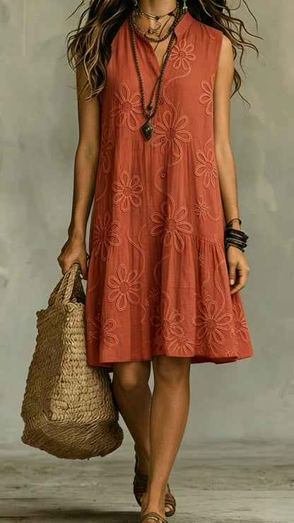 Loose-fitting Batwing Sleeve Cotton Linen Dress
