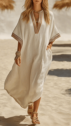 Linen V-Neck Loose maxi Dress