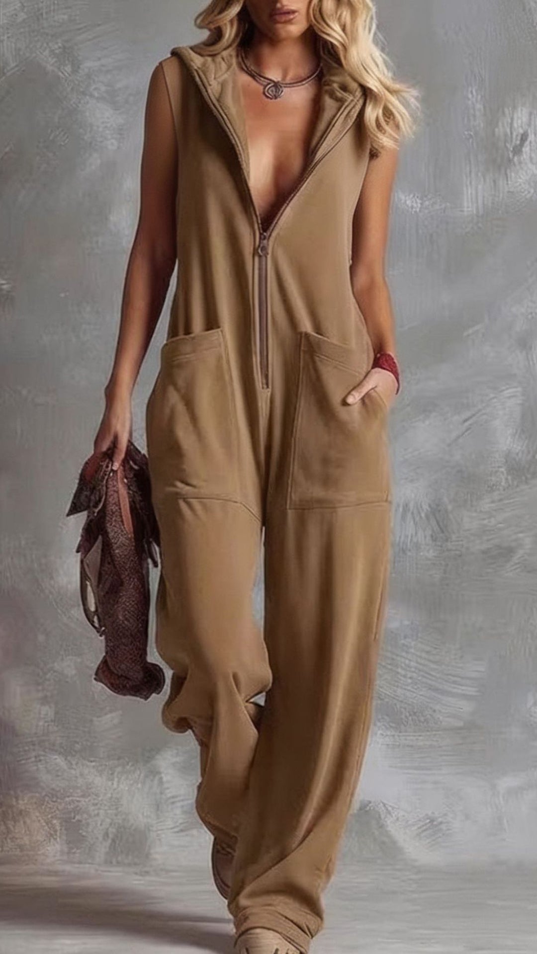 Zippered cotton jumpsuit