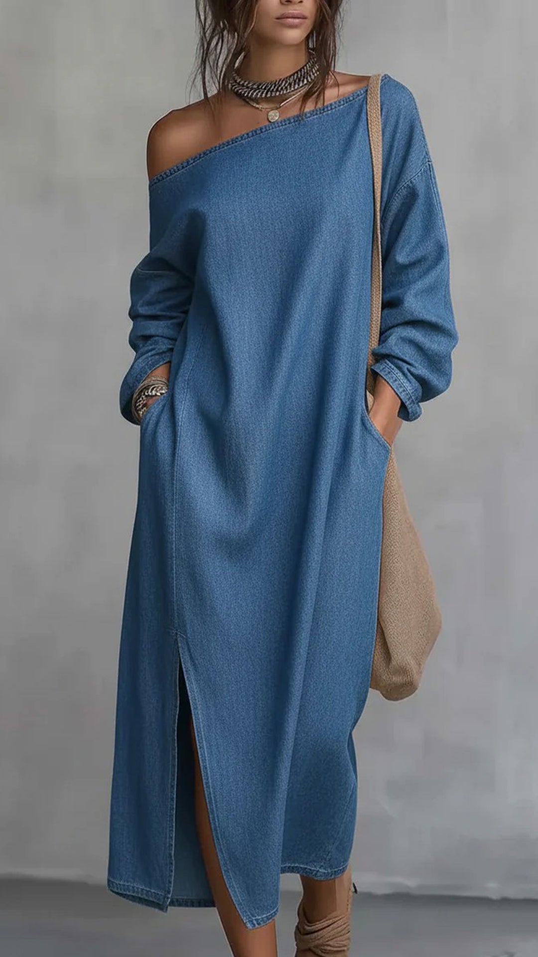 Women's Collared Short-Sleeve Denim Loose-Fitting Mini Dress