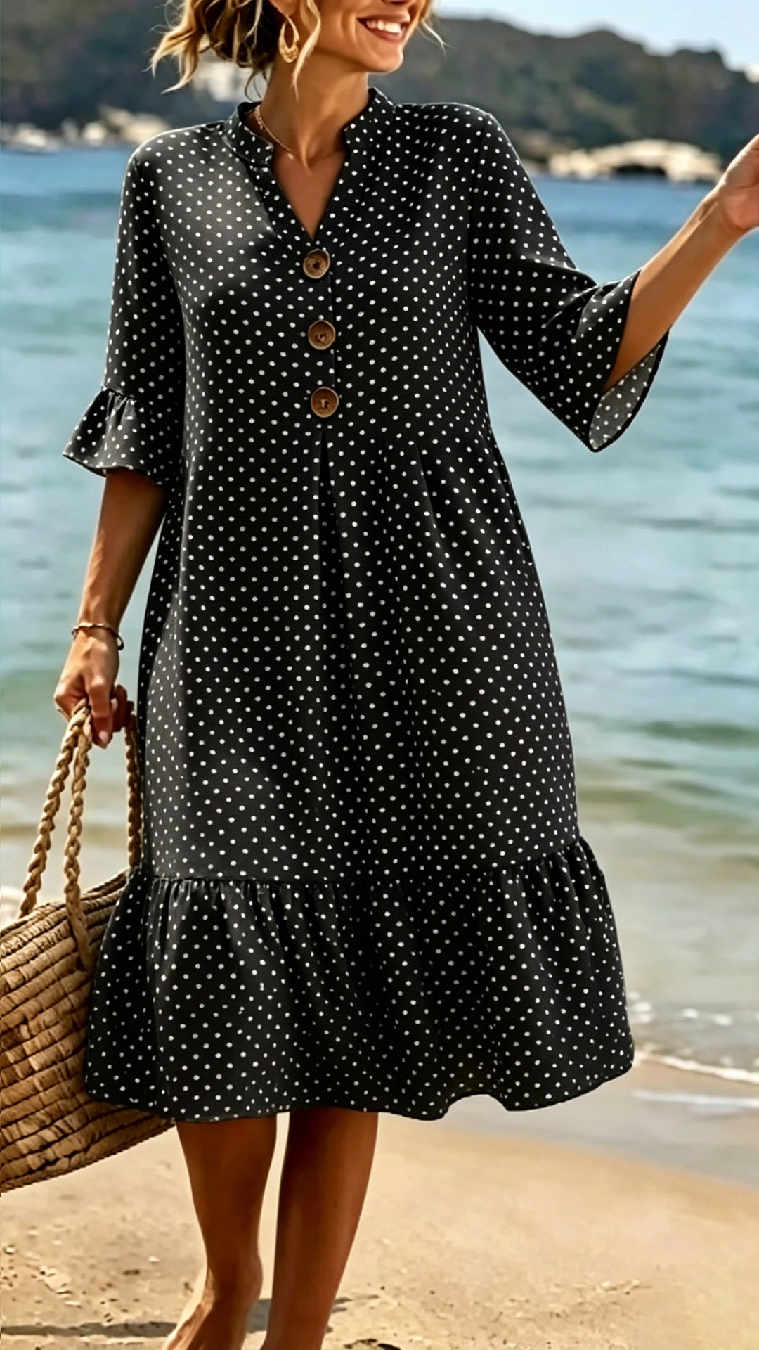 polka dots loose satin mini dress