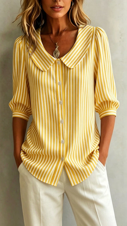 New Cotton-Linen Striped Shirt — Loose-Fit, Short Sleeve