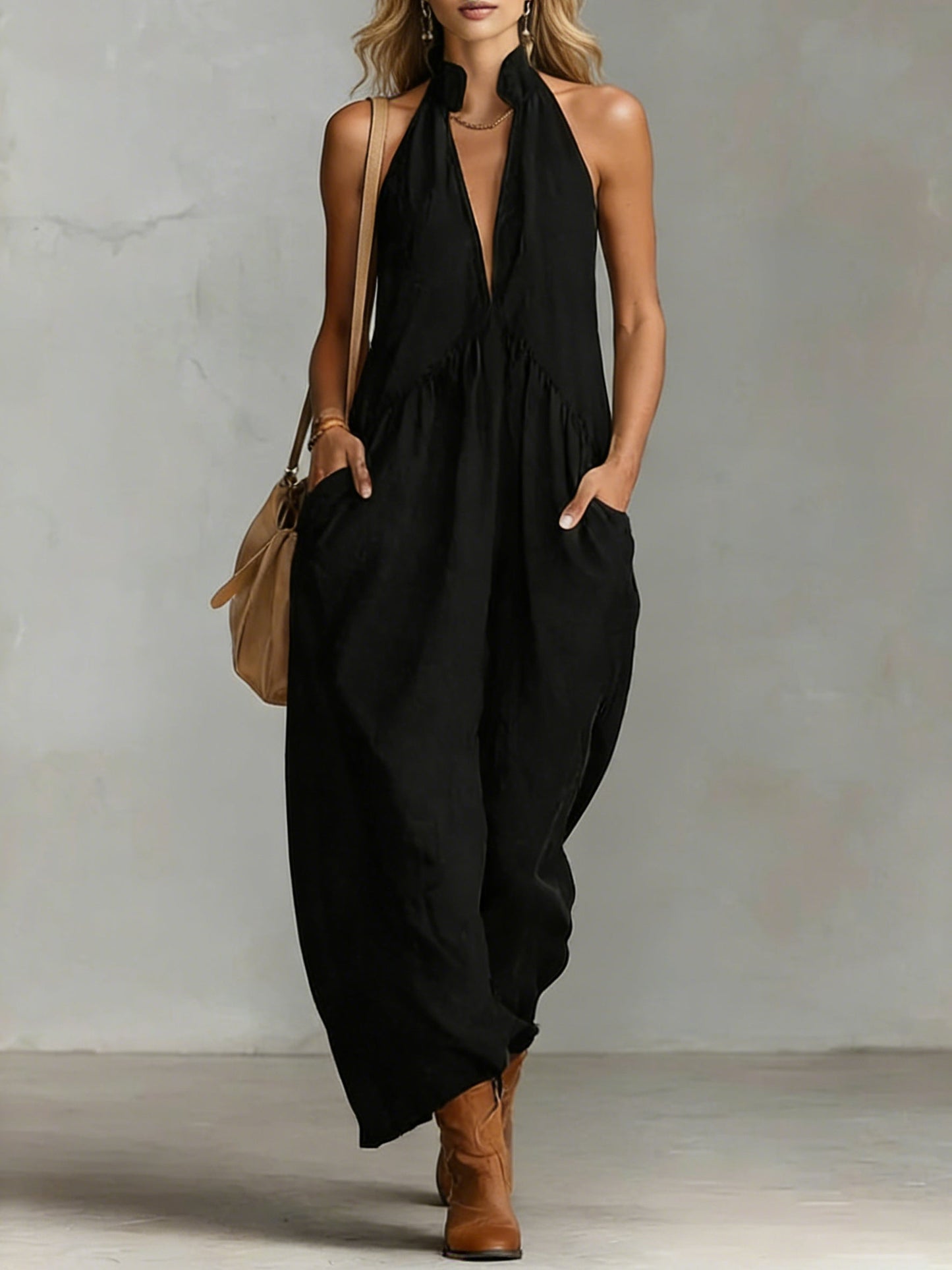 Linen Cotton Halter Maxi Dress