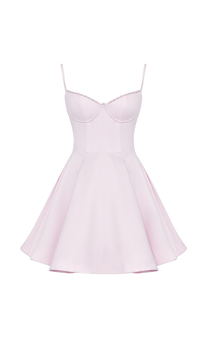 LACE TRIM BUSTIER A LINE DRESS IN PINK